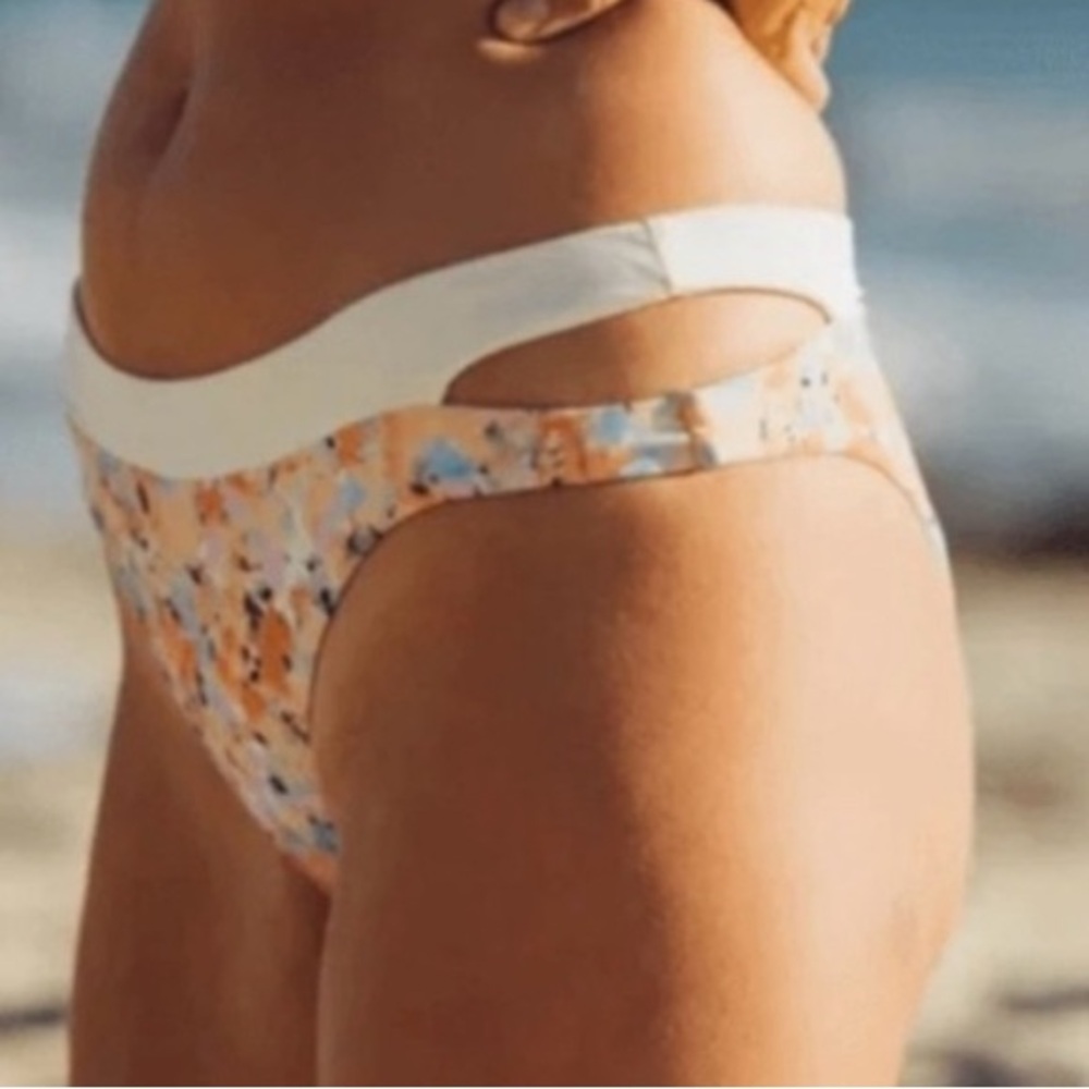 prAna Womens Sugar Shore Impression Orange Blue Bikini Bottom Size M Beach NWT